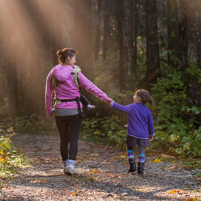 Mother and daughter hiking